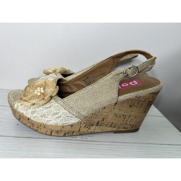 Pop Kalie Brown Floral cork wedge sandal shoes y2k Size 10M - Picture 5 of 15